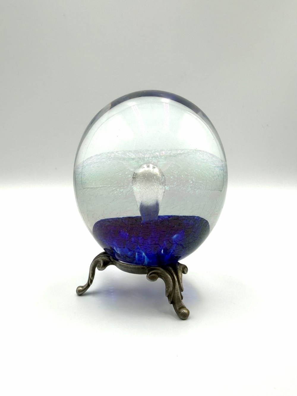 Signed Robert Eickholt 1992 Studio Art Glass Paperweight with Stand